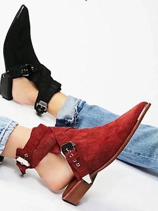 Jeffrey Campbell Shoes - Jeffrey Campbell "Flat Road" Red Leather Booties